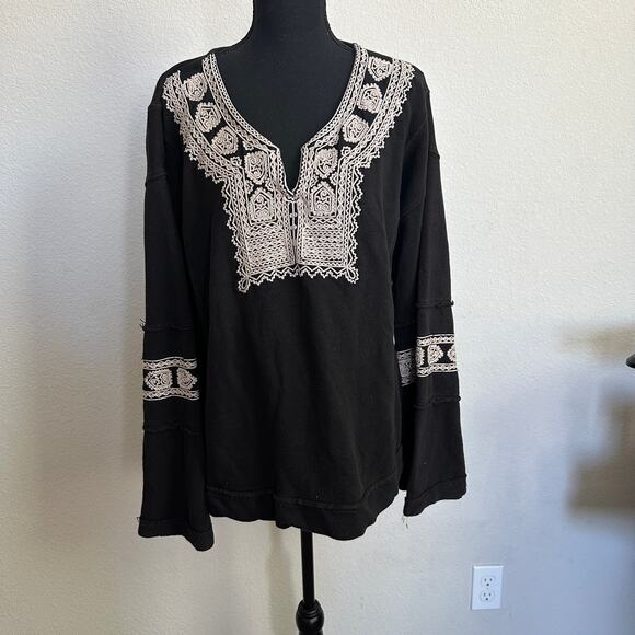 Free People Sweater Large Santa Maria Pullover Embroidered Bohemian Western - Picture 1 of 13